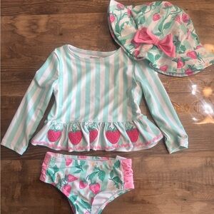 Tommy Bahama Swim Set with Hat - Pink and Green strawberry